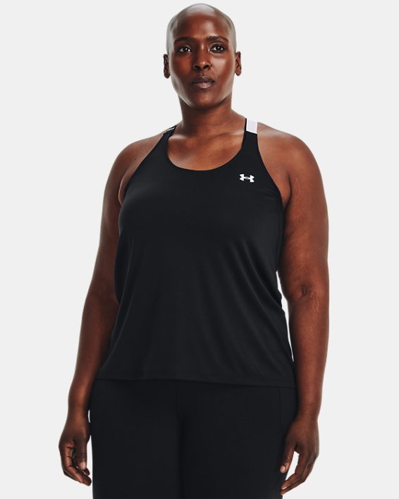 Women's HeatGear® Wordmark Double Strap Tank, Black, pdpMainDesktop image number 0